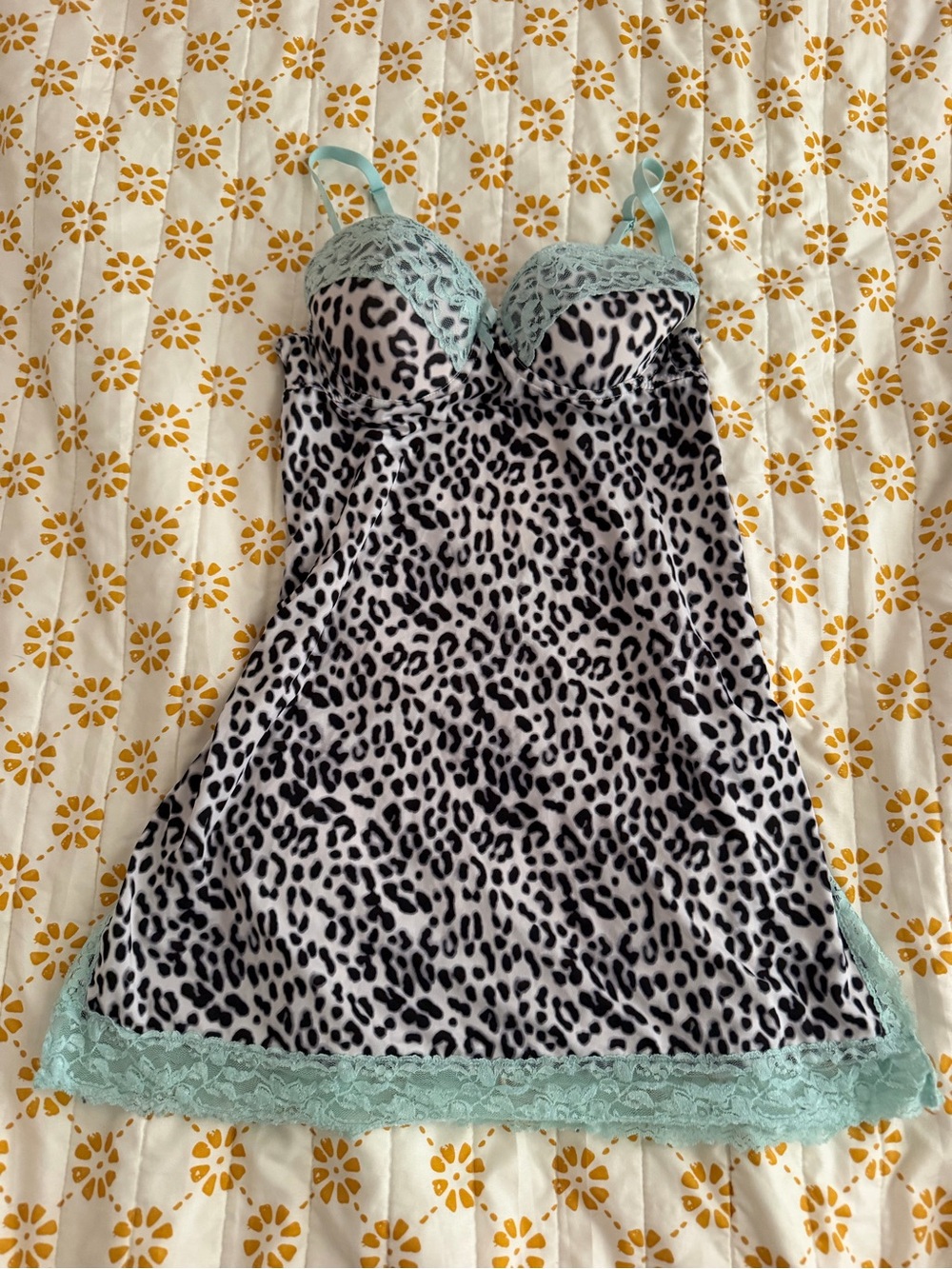 Leopard Print Chemise with Mint Lace Trim